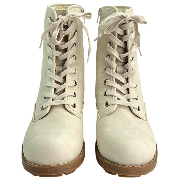 Bull Boxer Off-White Lace-Up Ankle Boots With Chunky Heel & Side Zip Womens 9 NW - Picture 2 of 8